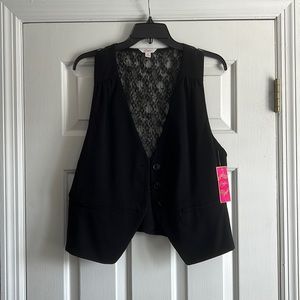 NWT Candie’s Juniors XL Black Vest, Lace Back, Bow Detail on Back